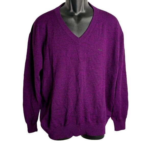 Vintage Mens Fila Italian Wool Sweater XL Purple V Neck Pullover Long Sleeves - Picture 2 of 7